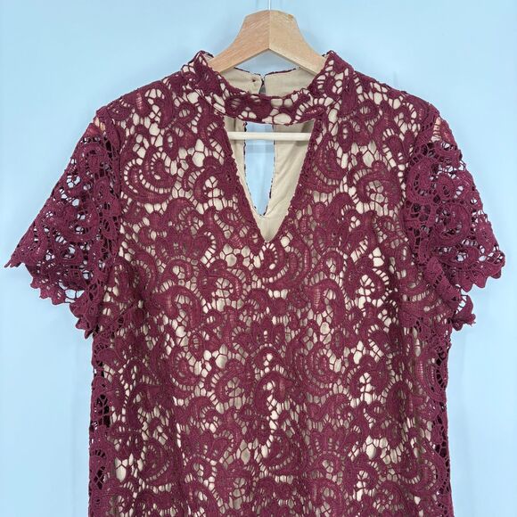 Altar'd State Burgundy Lace Overlay Dress, Sz Large, Choker Funeral Wedding - Picture 3 of 10